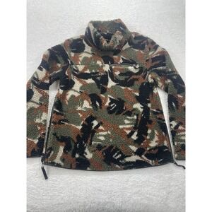 LL Bean Signature Jacket Womens XS Side Zip Camo Sherpa Pullover Fleece R4 Shirt